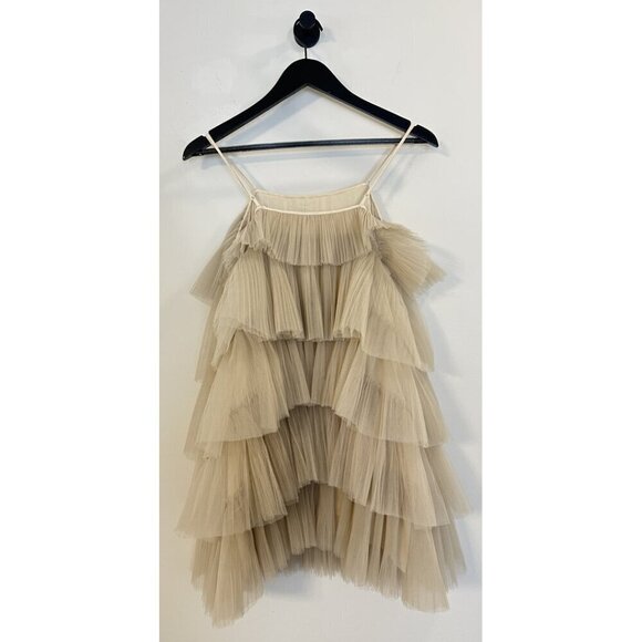 MAEVE by Anthropologie Tiered Tulle Mini Dress in Taupe Size Small - Picture 7 of 14